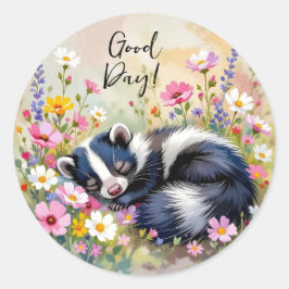 Adesivo An Adorable Skunk Napping in Flowers | Good Day