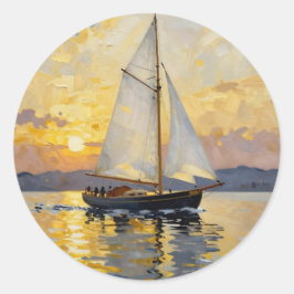 Adesivo An Impasto Illustration of a Sailboat at Sunset