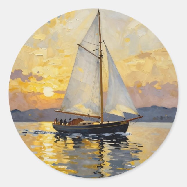 Adesivo An Impasto Illustration of a Sailboat at Sunset (Frente)