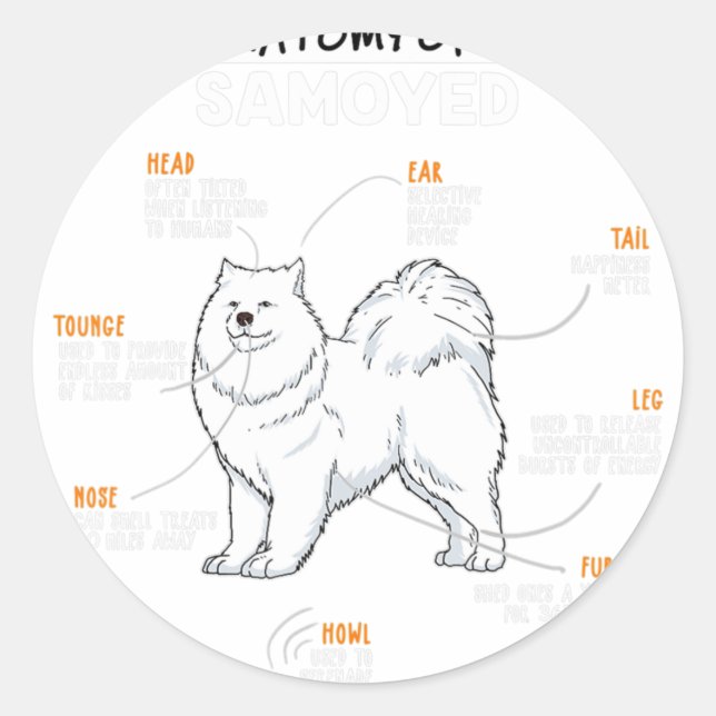 Adesivo Anatomia De Um Cachorro Engraçado Samoyed Dog Dove (Frente)