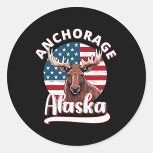 Adesivo Anchorage Alaska Moose Exibindo Bandeira do Alasca