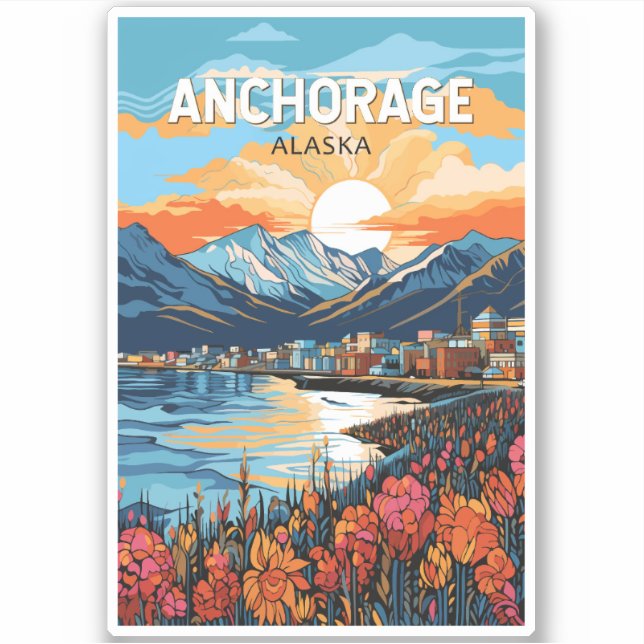 Adesivo Anchorage Alaska Viagem Art Vintage (Frente)