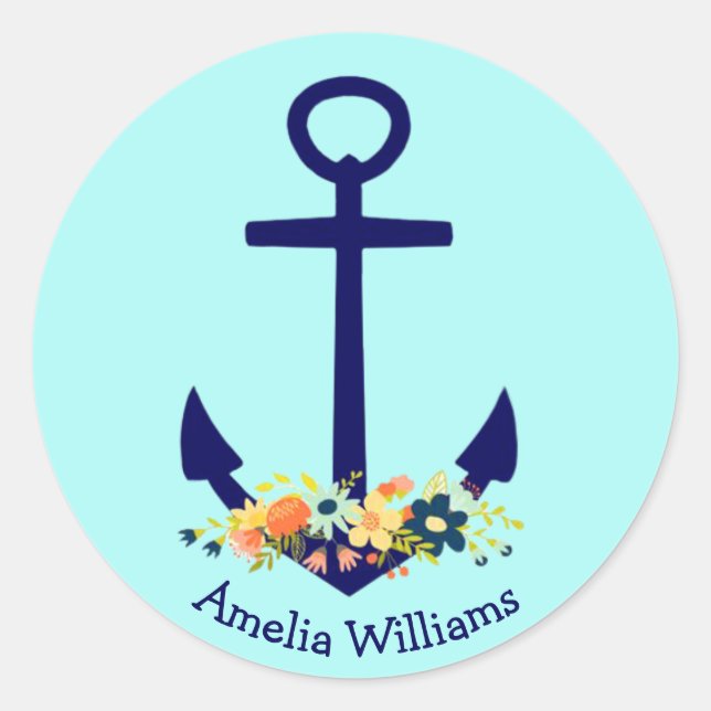 Adesivo âncora azul com buquê floral (Frente)