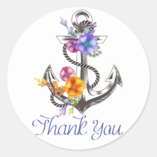 Adesivo Âncora de Barco Obrigado Náutico Floral Azul