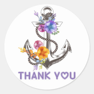 Adesivo Âncora de Barco Obrigado Náutico Floral Roxo