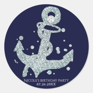 Adesivo Âncora de Diamante Náutico Brilho Glam Festa de Pr