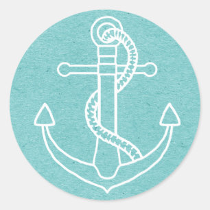 Adesivo Âncora de Navio Azul Turquesa Vintage Branco Náuti