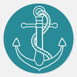 Adesivo Âncora de Navio Azul Turquesa Vintage em Branco