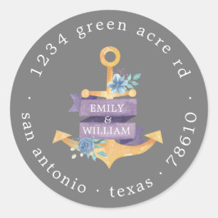 Adesivo âncora floral monograma dourado endereço de devolu