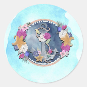 Adesivo Âncora Floral Náutica Moderna Aquarela Azul