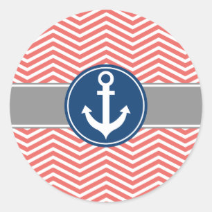 Adesivo Âncora náutica coral Chevron