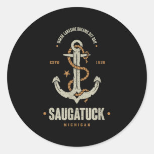 Adesivo Âncora Retro Vintage Saugatuck Michigan Navegação 