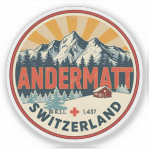 Adesivo Andermatt Vintage esqui Suíça Alpes Suíços present