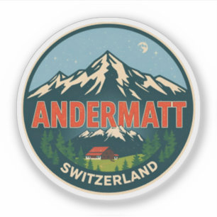 Adesivo ANDERMATT Vintage esqui Suíça Alpes Suíços present
