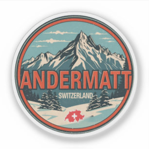 Adesivo ANDERMATT Vintage esqui Suíça Alpes Suíços present