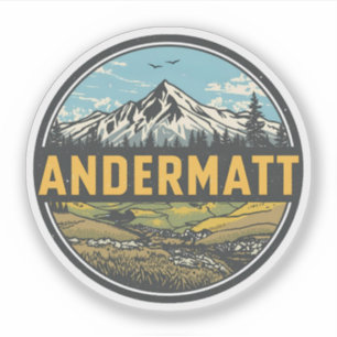 Adesivo Andermatt Vintage ski Suíça Alpes Suíços presentes
