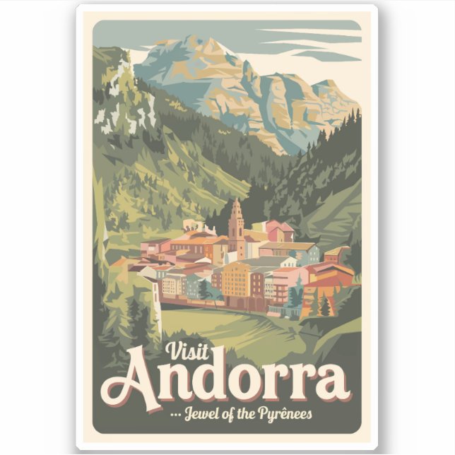 Adesivo Andorra Illustração Viagem Art Vintage (Frente)