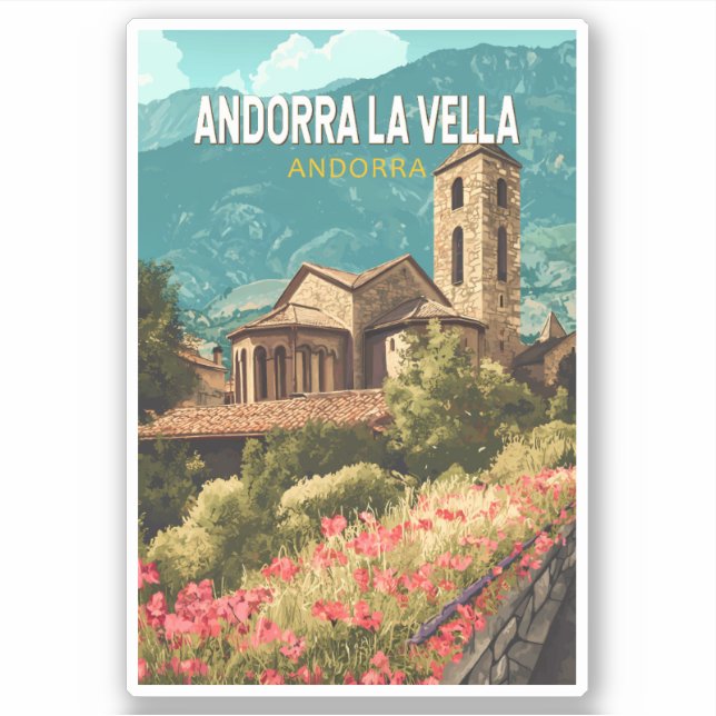 Adesivo Andorra la Vella Viagem Art Vintage (Frente)