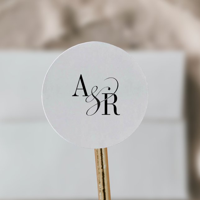 Adesivo ANDREA Moderna Monograma Simples de Casamento Mini (ANDREA Modern Minimalist Simple Wedding Monogram Classic Round Sticker)