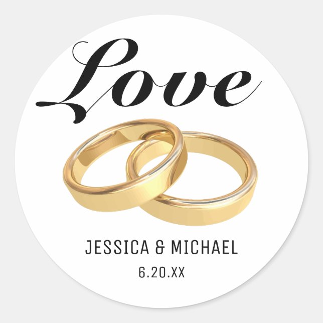 Adesivo Anéis de Amor e Casamento, Nomes de Noiva (Frente)