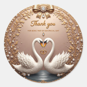 Adesivo Anéis de Noiva Cisne Floral em Ouro Rosado