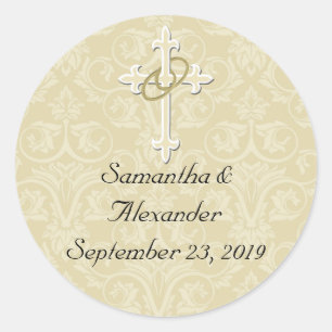 Adesivo Anéis dourados com cruz, selo cristão do envelop