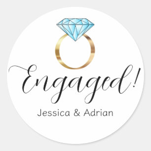 Adesivo Anel de Noivado em Ouro Azul com Diamante Engajado