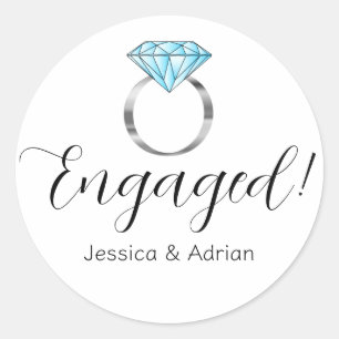 Adesivo Anel de Noivado em Prata com Diamante Azul Engajad