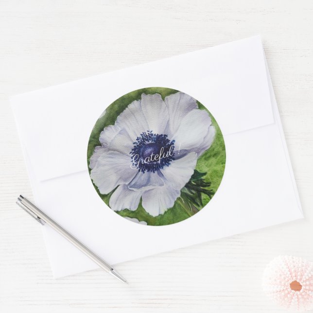 Adesivo Anêmona Branca Aquarela Floral (Envelope)