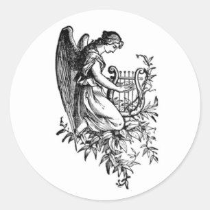 Adesivo Angel Com Vinheta-redonda Clássica Harp E Flora