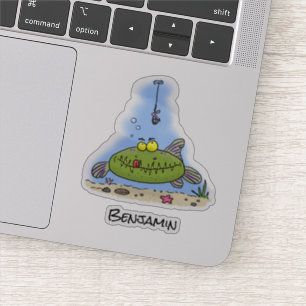 Adesivo Animação de peixe verde esfomeado e gordo