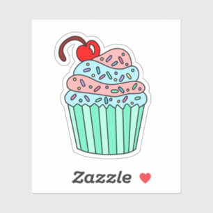 Adesivo Animação desenhada pela mão, rosa e Cupcake azu