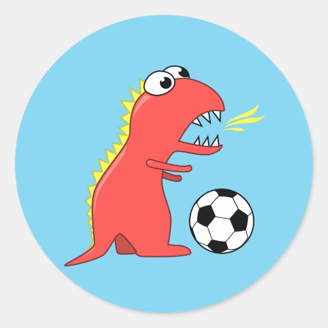 Adesivo Animação Engraçada Dinossauro Jogando Futebol (Frente)