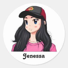 Adesivo Animadora de Cabelo Negro Olhado Azul Personalizad