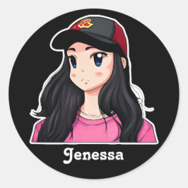 Adesivo Animadora de Cabelo Negro Olhado Azul Personalizad