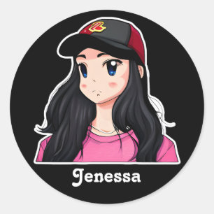 Adesivo Animadora de Cabelo Negro Olhado Azul Personalizad