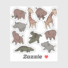 Adesivo Animais da Savana (Elefante, Girafa, Crocodilo & R