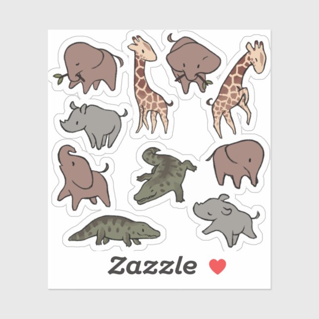 Adesivo Animais da Savana (Elefante, Girafa, Crocodilo & R (Folha)