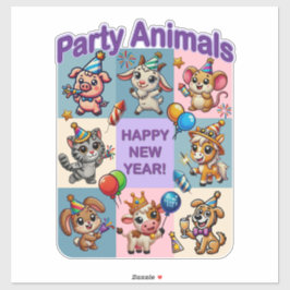 Adesivo Animais de festa "Feliz ano novo"