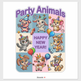 Adesivo Animais de festa "Feliz ano novo"