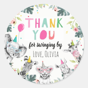 Adesivo Animais De Festa Safari Garota Rosa Obrigado Selva