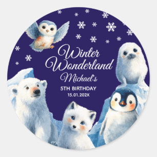 Adesivo Animais do Ártico Festivo Azul, Inverno, Aniversár