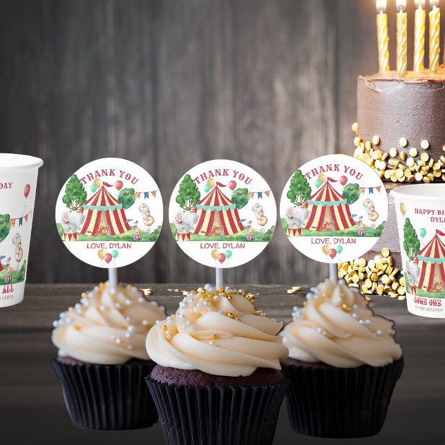 Adesivo Animais do Carnaval e Big Top Obrigado (Circus Themed Stickers personalized for Kids Birthday)