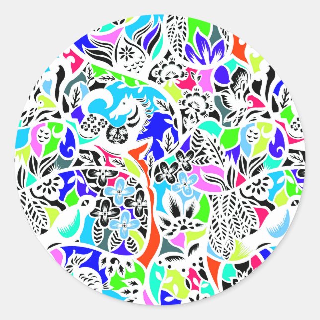 Adesivo Animais flores design colorido fofo (Frente)