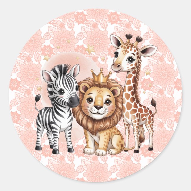 Adesivo Animais Fofos da Savana Com Florais Rosa (Frente)
