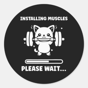 Adesivo Animais Instalando Músculos Fitness Musculação Gat