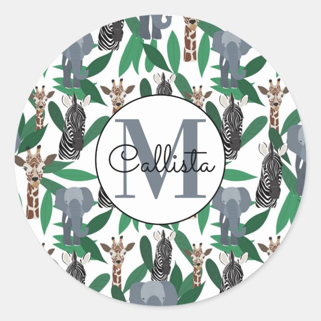 Adesivo Animais Safari do Elefante Girafa-Zebra Selva (Frente)