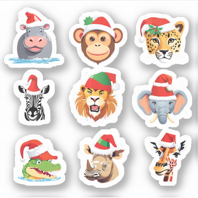 Adesivo Animais Safari selvagens engraçados Papais noeis F (Frente)