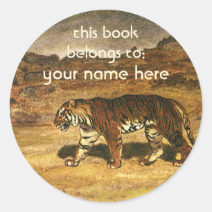 Adesivo Animais selvagens do vintage, Bookplate do tigre