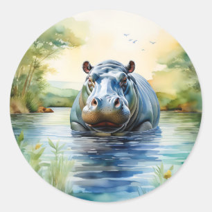 Adesivo Animal Watercolor Hippopotamus